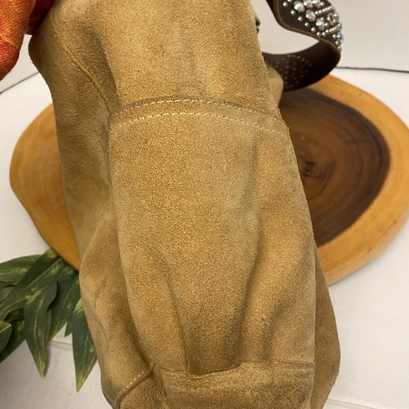 Tylie Malibu Raw Leather Blinged Shoulder Strap Hobo Bag - Picture 5 of 16